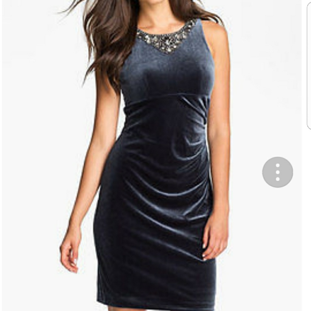 Eliza J Beaded Neck Velvet Sheath Dress